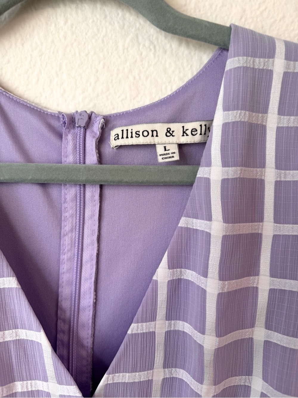 Allison & Kelly Plaid Romper Tiered Skort Puff Sleeve Lilac Large L⁠ -FLAW - Picture 3 of 10